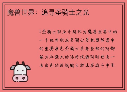 魔兽世界：追寻圣骑士之光